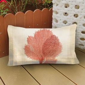 img 1 attached to 🌊 Cute Red Coral Coastal Theme Throw Pillow Cover - oFloral Home Decorative Rectangle Pillowcases, 12 X 20 Inch Cotton Linen Sofa Cushion Covers