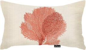 img 4 attached to 🌊 Cute Red Coral Coastal Theme Throw Pillow Cover - oFloral Home Decorative Rectangle Pillowcases, 12 X 20 Inch Cotton Linen Sofa Cushion Covers