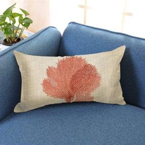 img 2 attached to 🌊 Cute Red Coral Coastal Theme Throw Pillow Cover - oFloral Home Decorative Rectangle Pillowcases, 12 X 20 Inch Cotton Linen Sofa Cushion Covers