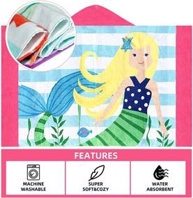 img 1 attached to 🧜 Soft and Absorbent Beach Towel with Hood for Kids - Perfect Swim Towel Wrap, Bathrobe Coverups for Boys and Girls - Blonde Hair Mermaid Design - Oversize 30"x50" - 100% Cotton