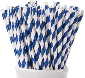 img 4 attached to 🔵 Webake Biodegradable Paper Straws Blue Striped: 144 Bulk Eco-Friendly Drinking Straws for Labor Day, Baby Shower, Cake Pop, Cake Topper Party Supplies in Patriotic Navy Blue