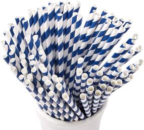 img 3 attached to 🔵 Webake Biodegradable Paper Straws Blue Striped: 144 Bulk Eco-Friendly Drinking Straws for Labor Day, Baby Shower, Cake Pop, Cake Topper Party Supplies in Patriotic Navy Blue