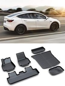 img 4 attached to All-Weather TPE Floor Mats & Trunk Cargo Tray for Tesla Model Y - Eco-Friendly Latex, Waterproof Protection (2020 & 2021)