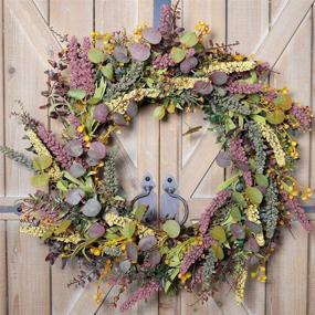 img 2 attached to Vibrant 18 Inches Harvest Wreath: Stunning Mixed Flowers Wreath for Front Door