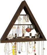 🔲 rustic triangle wooden jewelry organizer wall mounted - stylish hanging earring holder with hooks for rings, earrings, necklace, and more логотип