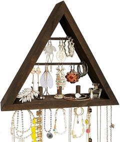 img 4 attached to 🔲 Rustic Triangle Wooden Jewelry Organizer Wall Mounted - Stylish Hanging Earring Holder with Hooks for Rings, Earrings, Necklace, and More