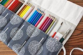 img 3 attached to CreooGo Canvas Pencil Wrap, Pencil Roll Case Pouch Holder for 72 Colored Pencils (Pencils Not Included) - Tree Design, 72 Holes