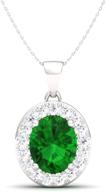 certified natural oval cut emerald and diamond petite necklace in 10k white gold, 0.51 carat pendant with chain from diamondere logo