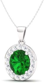 img 3 attached to Certified Natural Oval Cut Emerald and Diamond Petite Necklace in 10k White Gold, 0.51 Carat Pendant with Chain from Diamondere