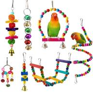 🐦 esrise 7 piece bird parakeet cockatiel parrot toys set - hanging bell pet bird cage hammock swing climbing ladders toy with wooden perches and chewing toys for small parrots, conures, love birds, finches logo