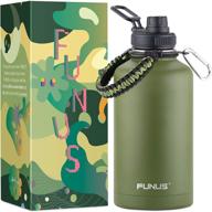🍃 funus half gallon insulated water bottle+: 64 oz vacuum stainless steel water jug for men women sports fitness outdoor travel camping workout - army green powerhouse logo