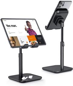 img 4 attached to 📱 Adjustable Cell Phone and Tablet Stand Holder for Desk - YIKA Phone Stand with Height and Angle Adjustability, Compatible with 4~11in Mobile Phones, Kindle, Tablet, iPad, Switch (Black)