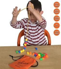 img 3 attached to 🔮 Skoolzy Preschool Lacing Beads for Kids - 30 Stringing Beads with 2 Strings - Toddler Crafts with Travel Tote - Montessori Toys for Toddlers - Occupational Therapy Fine Motor Skills Toys - Ideal for Autism OT