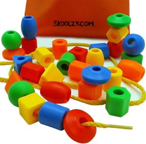 img 2 attached to 🔮 Skoolzy Preschool Lacing Beads for Kids - 30 Stringing Beads with 2 Strings - Toddler Crafts with Travel Tote - Montessori Toys for Toddlers - Occupational Therapy Fine Motor Skills Toys - Ideal for Autism OT