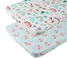img 4 attached to 🦩 Tontukatu Pack n Play Stretchy Fitted Playard Sheet Set 2 Pack - Ultra Soft Jersey Knit Sheets for Baby Girl - Flamingo Elephant Horse Design - Portable Mini Crib Sheets - Convertible Playard Mattress Cover - Lt Green Pink