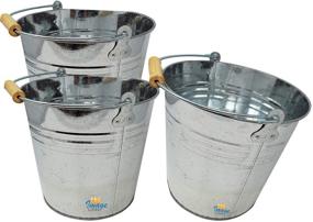 img 1 attached to 🪣 Durable 2 Gallon Metal Bucket (3 Pack) for Gifting, Storage & Party Needs - Silver with Wooden Handle - 10.5” x 9” x 7.5”