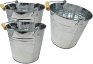 🪣 durable 2 gallon metal bucket (3 pack) for gifting, storage & party needs - silver with wooden handle - 10.5” x 9” x 7.5” logo