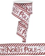 christmas seasonal print wired ribbon - white and red - 10 yards x 2.5 inches - north pole decor logo