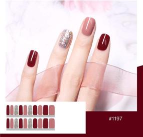 img 2 attached to 💅 Набор Beetle Studio из 22 полосок для ногтей: модный винно-красный цвет - наклейки для ногтей, декали и клейкие стикеры для женщин и девочек - включает накладки для ногтей - #1197