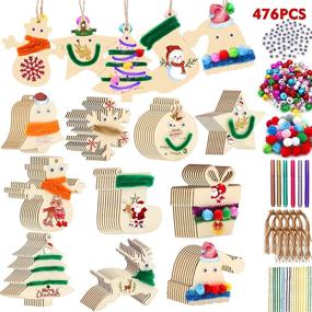 img 4 attached to 🎄 476 Pcs Christmas Unfinished Wooden Ornaments: ZALALOVA DIY 10 Style Wood Christmas Ornaments Slices Tree Decorations w/ Bells, Pom Poms, Pipe Cleaners, Wiggle Eyes & Marking Pens