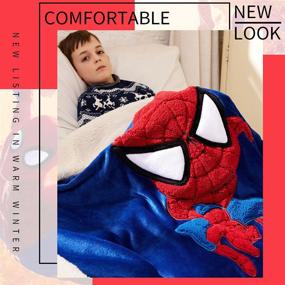 img 3 attached to 🕷️ Marvel Kids Spiderman Throw Blanket: 3D Cartoon Embroidery Sherpa Blanket for Boys - Ideal Gifts by COSUSKET