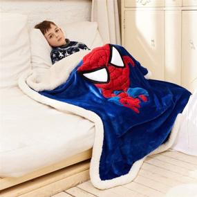 img 4 attached to 🕷️ Marvel Kids Spiderman Throw Blanket: 3D Cartoon Embroidery Sherpa Blanket for Boys - Ideal Gifts by COSUSKET