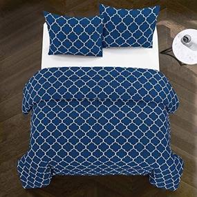 img 2 attached to 🛏️ Casa Carmen All Season Ultra-Soft Trellis Geometric Pattern Alternative Reversible Easy-Wash Lightweight Microfiber Comforter Set, Twin Size in Navy