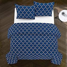 img 1 attached to 🛏️ Casa Carmen All Season Ultra-Soft Trellis Geometric Pattern Alternative Reversible Easy-Wash Lightweight Microfiber Comforter Set, Twin Size in Navy