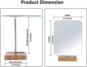 img 3 attached to 🔍 Гибкое настольное зеркало для макияжа YEAKE с гусиным шеем из бамбука: вращение на 360°, большое рамочное безрамное исполнение 8", складной портативный настольное зеркало с подставкой для бритья и макияжа в ванной комнате - прямоугольная форма