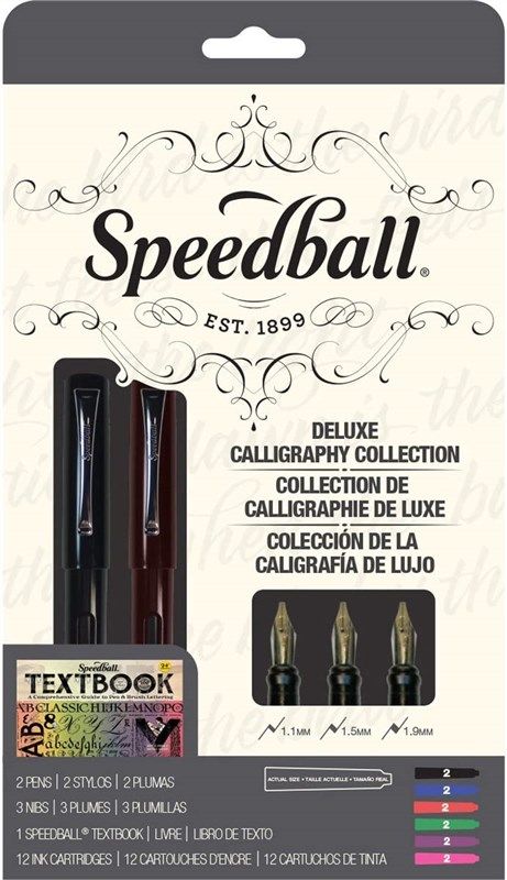 Speedball 002904 Calligraphy Deluxe Fountain Pen Set Pen Set - With 2 Pens,  3 Nibs, and 12 Assorted Ink Cartridges