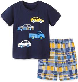 img 3 attached to Summer Short Sets for Boys - Cotton Casual Crewneck Short Sleeve Shirt with Shorts - Playwear Clothes Sets 2-7Y