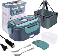 🍱 samshow electric lunch box food heater - 3 in 1 high-power portable microwave for car and home - 12v 24v /110v - leak proof - 1.5l removable 304 stainless steel container - fork & spoon - carry bag логотип