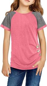 img 2 attached to Sidefeel Girls Colorblock Side Button Tops: Loose & Stylish Tee Shirts for Summer