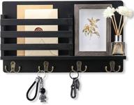 📫 rustic pine wood mail and key holder - wall decorative organizer with 4 rack hooks, ideal for entryway or office décor (d-black) логотип