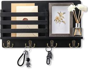 img 4 attached to 📫 Rustic Pine Wood Mail and Key Holder - Wall Decorative Organizer with 4 Rack Hooks, Ideal for Entryway or Office Décor (D-Black)