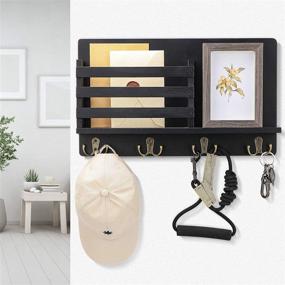 img 1 attached to 📫 Rustic Pine Wood Mail and Key Holder - Wall Decorative Organizer with 4 Rack Hooks, Ideal for Entryway or Office Décor (D-Black)