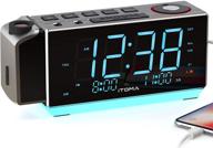 🕰️ itoma cks509 electronic alarm clock radio with time projection, fm radio, dual alarm, snooze, brightness dimmer, usb charging port, big display, backup battery, earphone jack, and night light logo