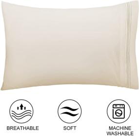 img 1 attached to 🛏️ Soft Brushed Microfiber Baby Pillow Cases (2 Pack), Embroidered, Wrinkle-Free & Breathable, Machine Washable - Beige