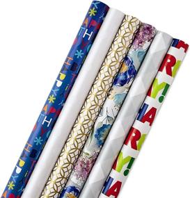 img 4 attached to 🎁 Hallmark All Occasion Wrapping Paper Bundle with Cut Lines on Reverse (Pack of 6, 180 sq ft total) - Happy Birthday, Polka Dots, Floral Designs for Birthdays, Mother's Day, Weddings, Graduations, Father's Day