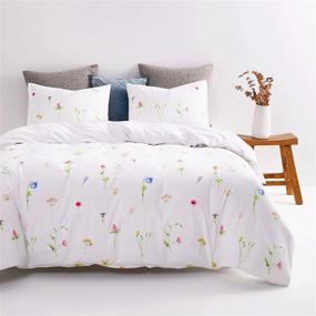 img 3 attached to Пробудись в облаках - изысканный комплект одеяла с цветочным рисунком: белый ботанический узор на мягкой микрофибре (3 шт., размер Queen)