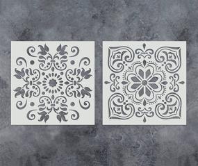 img 3 attached to 🎨 GSS Designs Pack of 2 Stencils Set (12x12 Inch) - Reusable Art Stencils for Painting Wood, Walls, Furniture, Floor Tiles, and Fabric (SL-010)