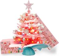 🎄 20" pink mini christmas tree | artificial small tree with led lights/ornaments | tabletop kids' xmas decoration gift (pink) логотип