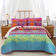 🛏️ bohemian quilt set full/queen: 3-piece bedding collection with 2 pillowcases - soft microfiber coverlet for all seasons - 90"x96 logo