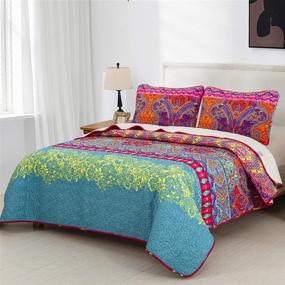 img 2 attached to 🛏️ Bohemian Quilt Set Full/Queen: 3-Piece Bedding Collection with 2 Pillowcases - Soft Microfiber Coverlet for All Seasons - 90"x96