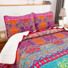 img 3 attached to 🛏️ Bohemian Quilt Set Full/Queen: 3-Piece Bedding Collection with 2 Pillowcases - Soft Microfiber Coverlet for All Seasons - 90"x96