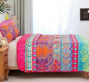 img 1 attached to 🛏️ Bohemian Quilt Set Full/Queen: 3-Piece Bedding Collection with 2 Pillowcases - Soft Microfiber Coverlet for All Seasons - 90"x96