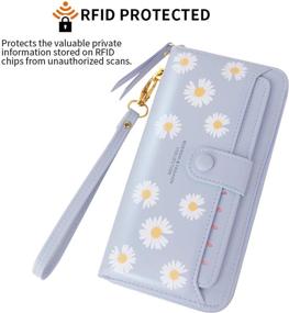 img 1 attached to Nawoshow Women's RFID Blocking Leather Zipper Pocket Wallet Card Purse with ID Window - Blue (Flower Design)