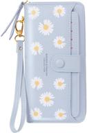 nawoshow women's rfid blocking leather zipper pocket wallet card purse with id window - blue (flower design) logo