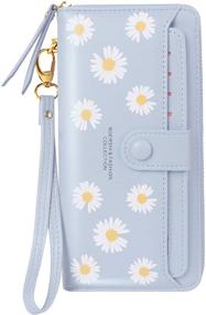 img 4 attached to Nawoshow Women's RFID Blocking Leather Zipper Pocket Wallet Card Purse with ID Window - Blue (Flower Design)