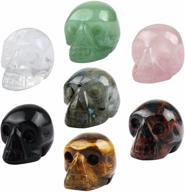 🔮 sunyik assorted stone carved skull statue, pocket crystal figurines sculpture decor pack of 7 - 1 inch логотип